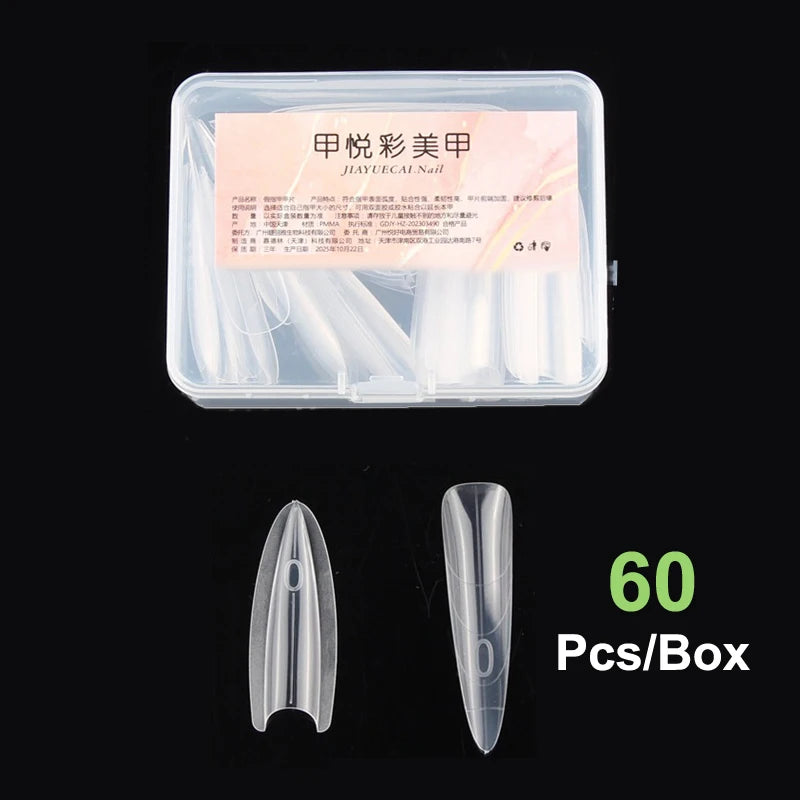 60Pcs Sandwich Dual Nail Forms – 15 Sizes Coffin & Almond Nail Extension Forms Axl Long pointed Pink