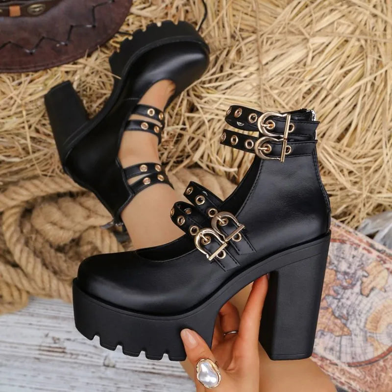 Women's Block Heel Platform Mary Jane Pumps – Buckle Strap Platform Heel Pumps Axl 35 black