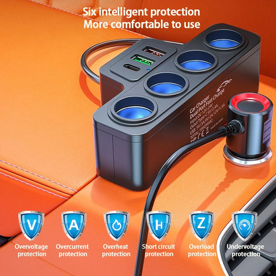 120W 4-Port USB & Type-C Fast Car Charger – Multi-Device Car Charger Axl