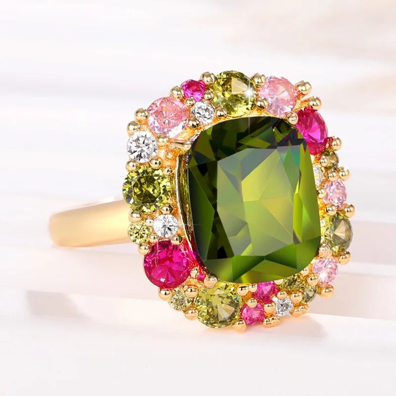 Huitan Green Cubic Zirconia Ring – Colorful CZ Women's Jewelry Fashion Ring Axl
