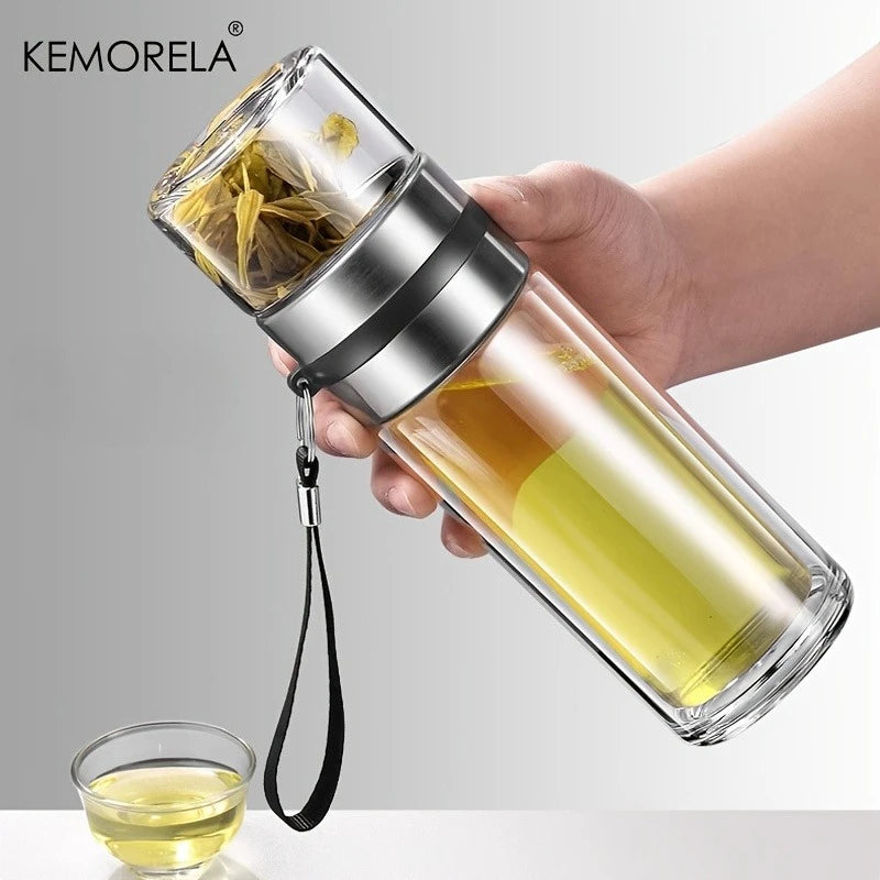 KEMORELA Insulated Glass Tea Bottle 350ml–500ml | Leakproof Insulated Tea Bottle Axl