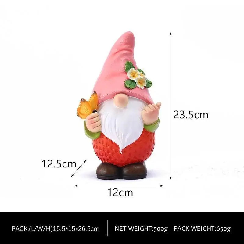 Solar Fruit Gnome Garden Statue – Resin Dwarf Sculpture Light Solar Garden Statue Axl B