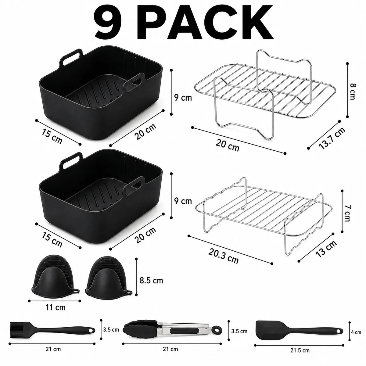 Air Fryer Accessories Set – Silicone Liners, Racks & Baking Tools Air Fryer Accessory Set Axl 9 PACK