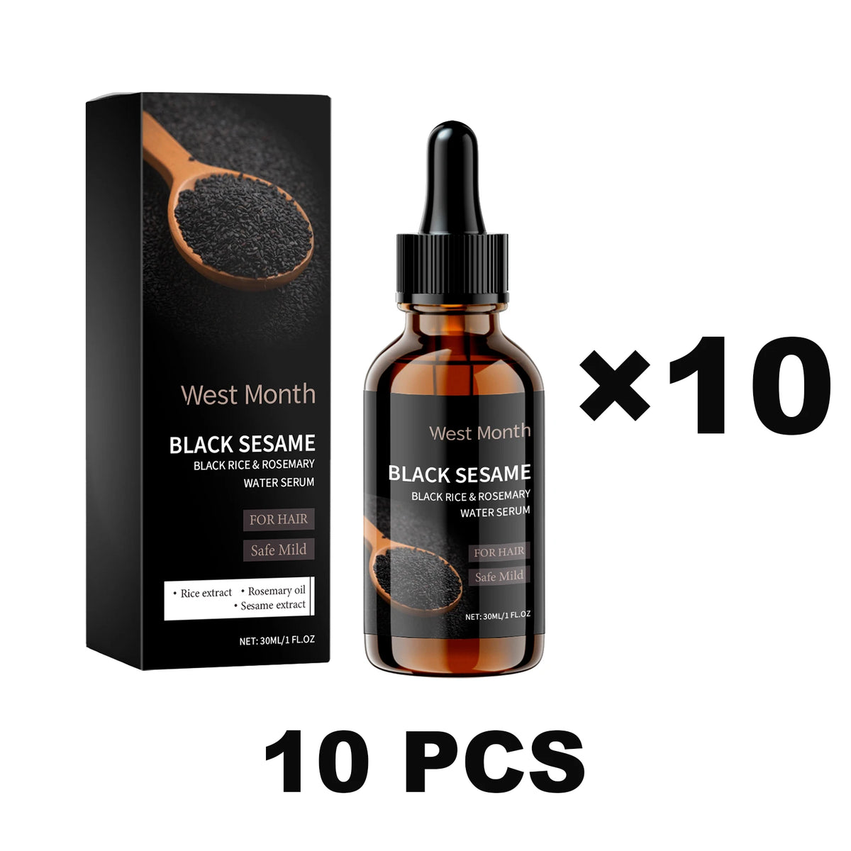 WEST MONTH Black Sesame Hair Serum – Nourishing 30ml Hair Care Serum Axl 10 pcs