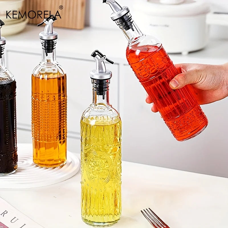 KEMORELA Glass Olive Oil Decanter – Leak-Proof Pouring Spout Oil Decanter Bottle Axl