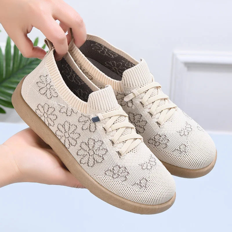 Women's Floral Knit Sneakers – Breathable Lightweight Flat Shoes Women's Flat Sneakers Axl