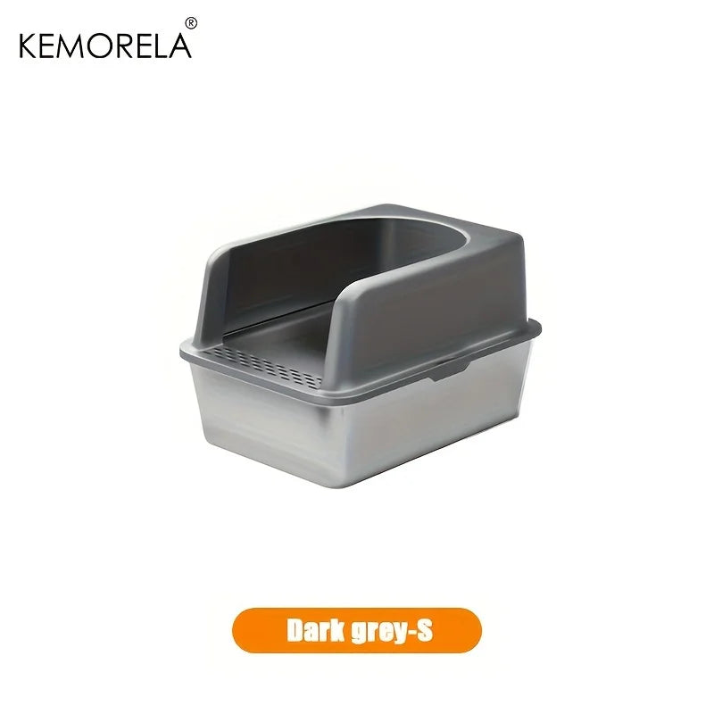 KEMORELA XL Stainless Steel Cat Litter Box with Lid – 60×50cm Cat Litter Box Axl Dark grey S