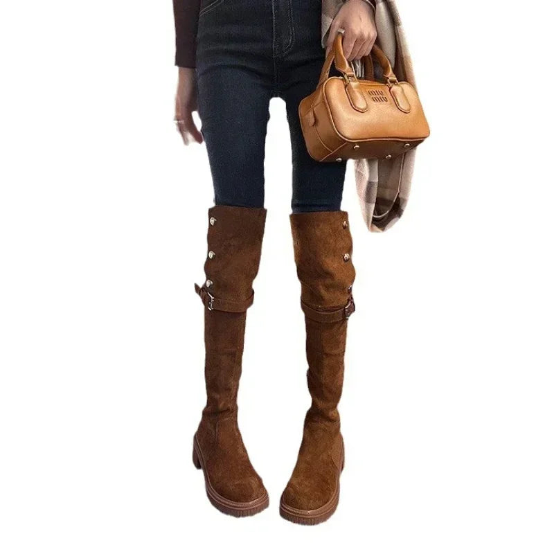 Women's Over-The-Knee Suede Wedge Platform Cowboy Boots Over-The-Knee Boots Axl