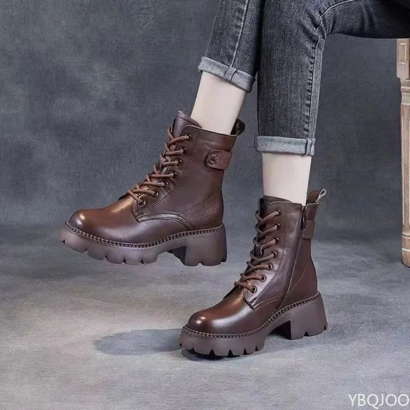 Women's Plush Lined Retro Ankle Boots – Zip-Up Thick Heel Women's Ankle Boots Axl