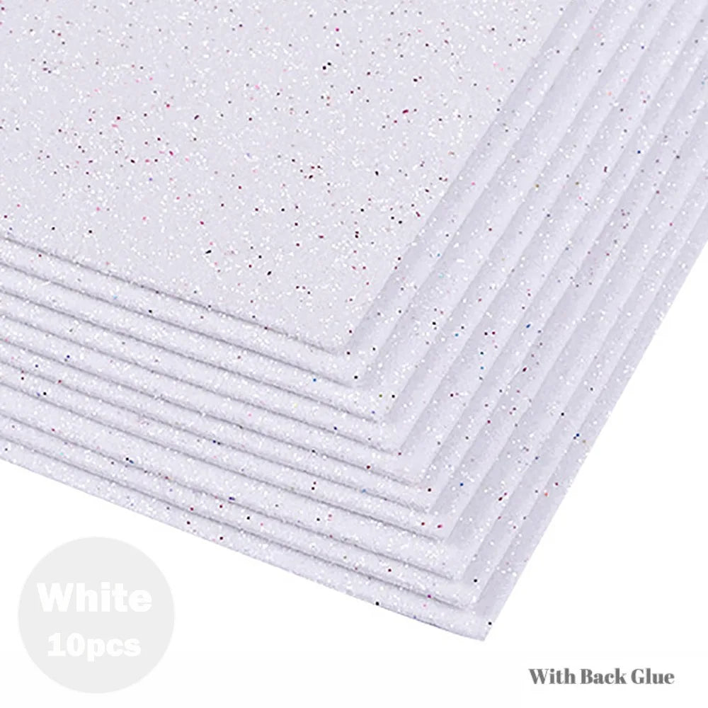 10-Pack Glitter EVA Foam Paper – Self-Adhesive A4 Craft Sheets Glitter Foam Craft Paper Axl White