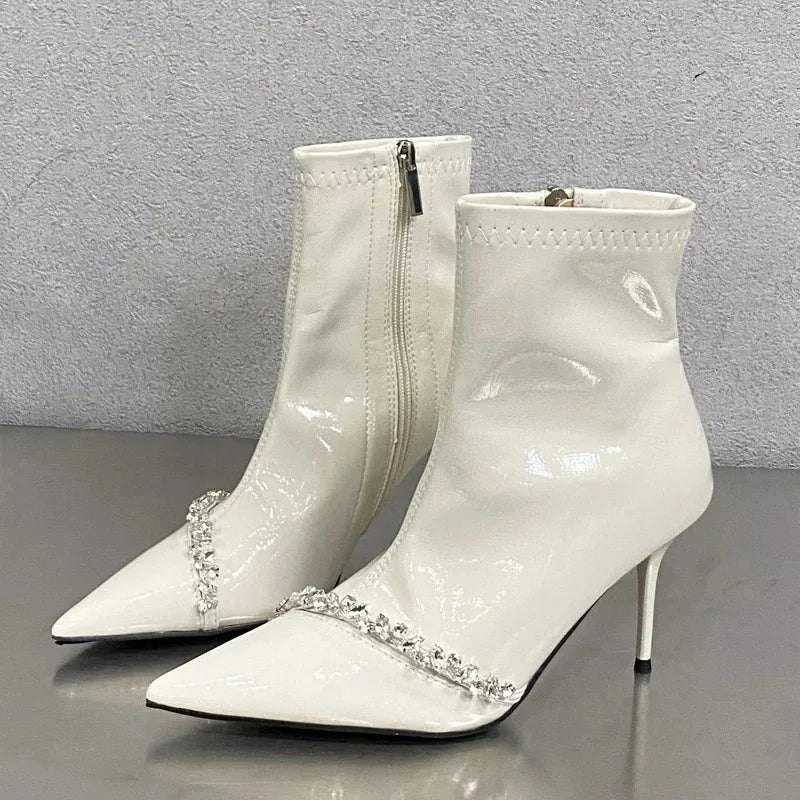 Women's Rhinestone Ankle Boots Crystal Pointed Toe High Heels Rhinestone Ankle Boots Axl