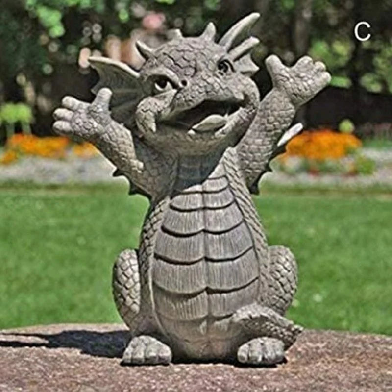 Mini Dragon Meditation Statue LED Resin Garden Sculpture Garden Resin Statue Axl
