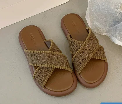 Women's Lace Cross-Strap Wedge Slides – Summer Sandals Wedge Slide Sandals Axl brown slippers 40