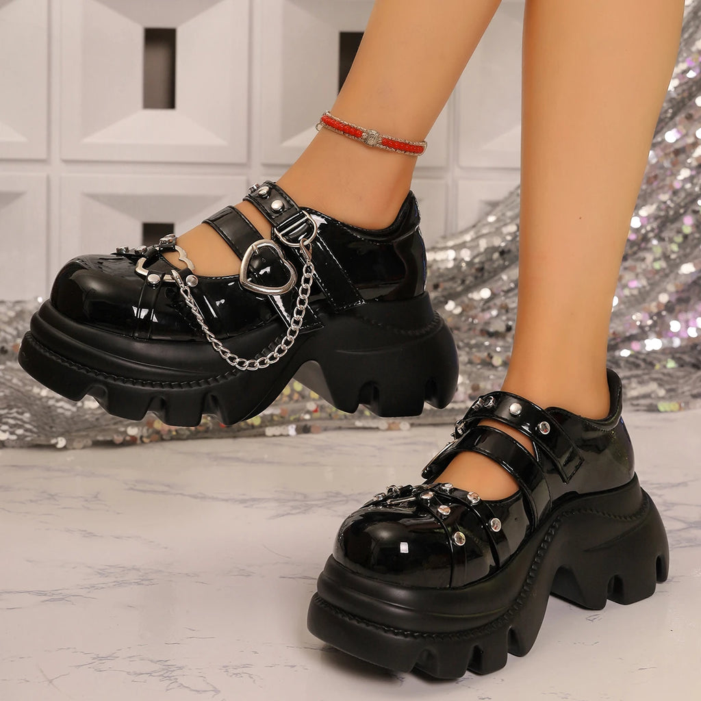 Women's Mary Jane Platform Pumps – Gothic Lolita Chain Heels Platform Mary Jane Heels Axl