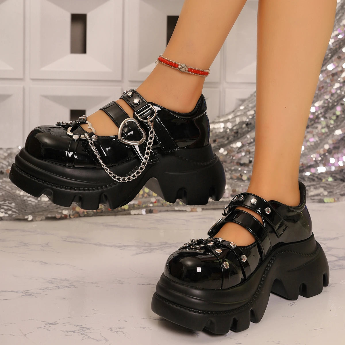 Women's Mary Jane Platform Pumps – Gothic Lolita Chain Heels Platform Mary Jane Heels Axl