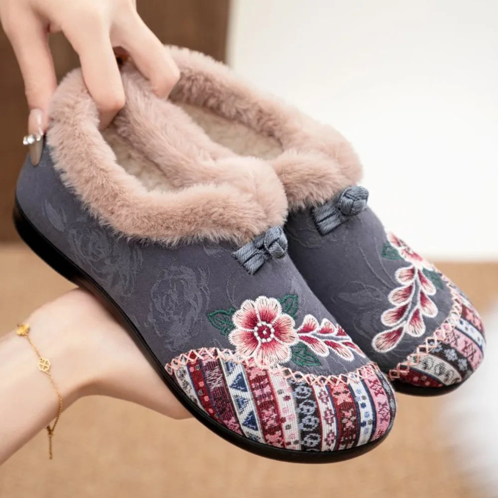 Women's Embroidered Snow Boots – Warm Plush Ankle Boots Women's Snow Boots Axl