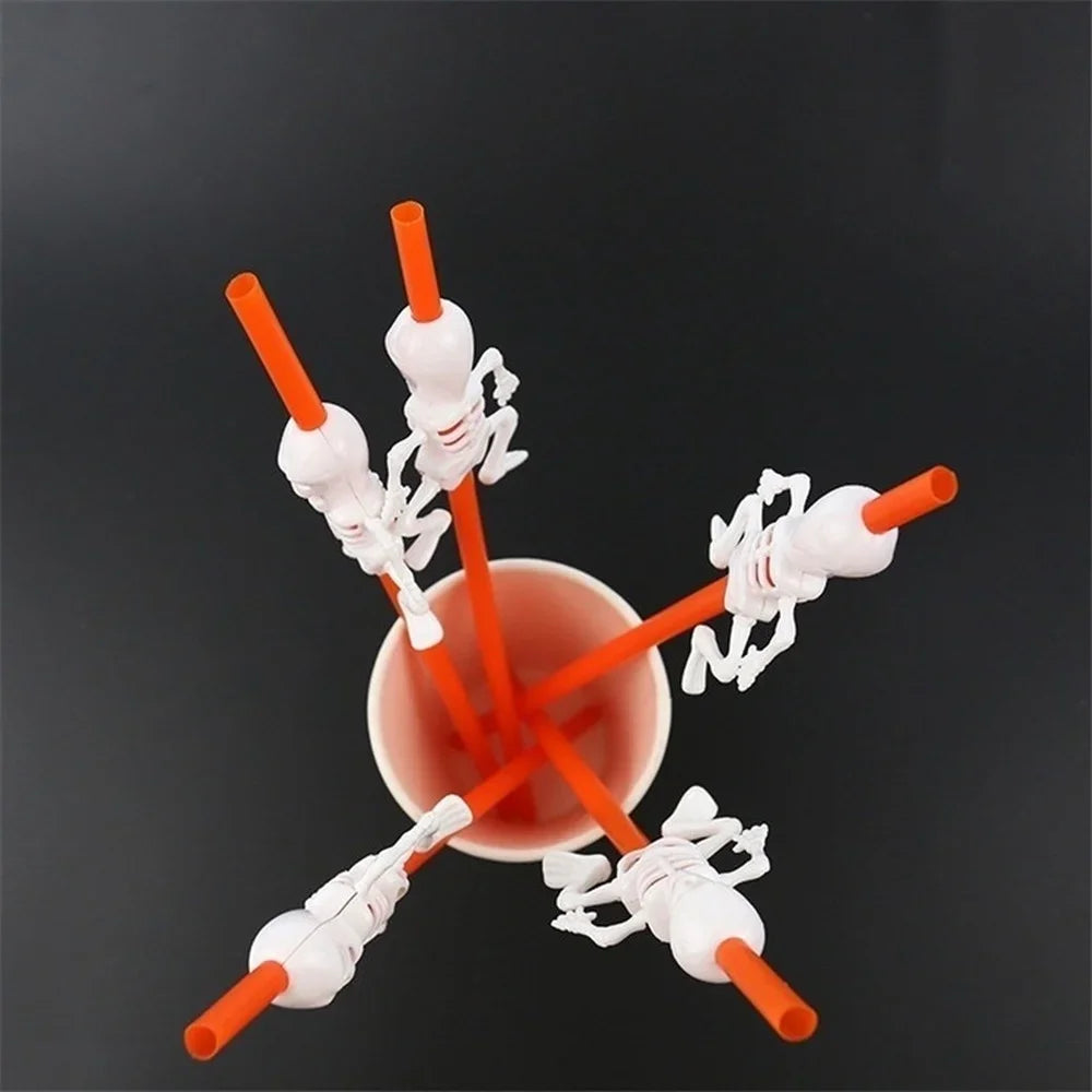 Halloween Skull & Pumpkin Drinking Straws – 5-Pack Party Decor Halloween Party Straws Axl