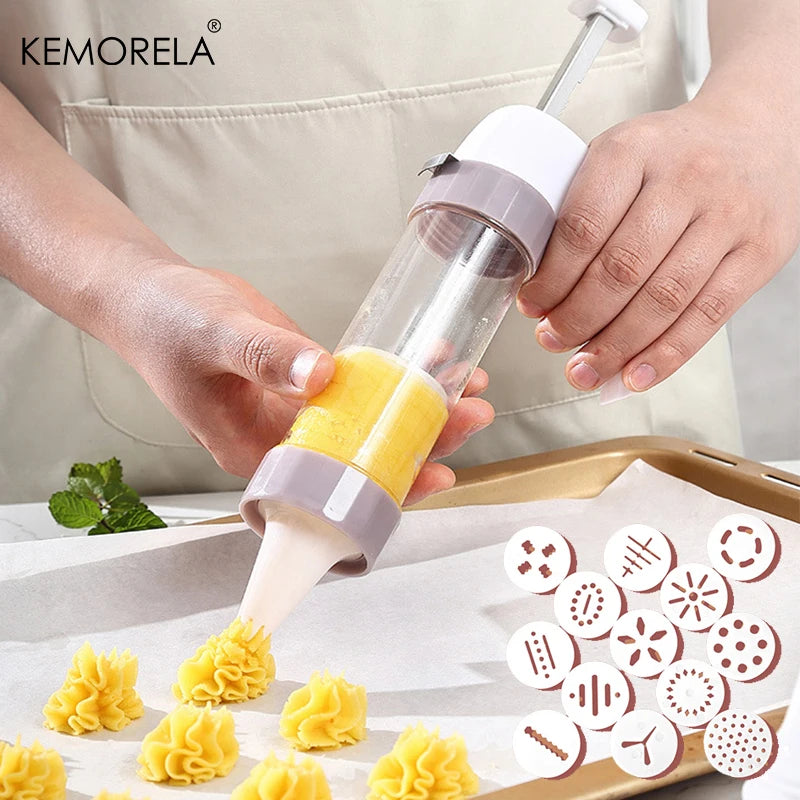 20-Piece Cream Squeeze Cake Decorating Set – Cookie Piping Gun Cake Decorating Set Axl