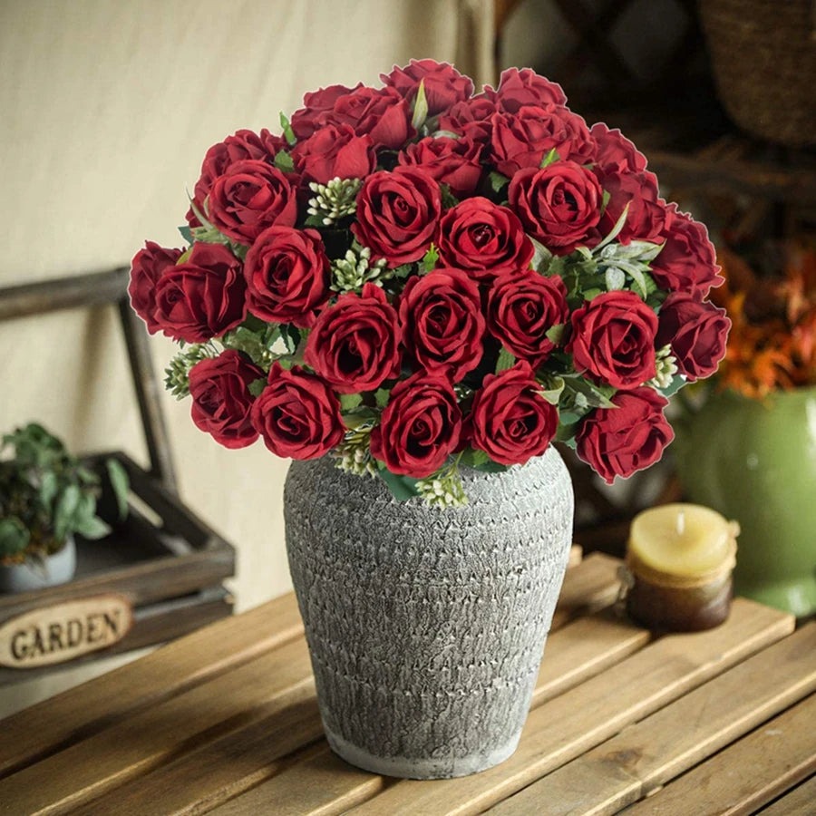 10-Head Silk White Rose Bundle – Wedding & Home Decor Artificial Flower Bundle Axl