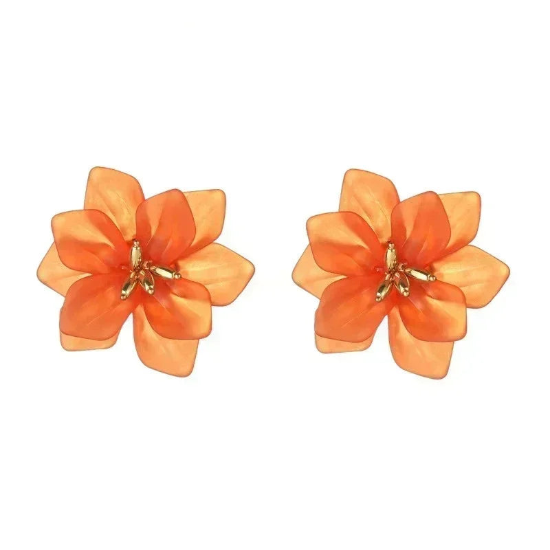Acrylic Flower Drop Earrings – Bold Statement Fashion Jewelry Drop Earrings Axl Orange