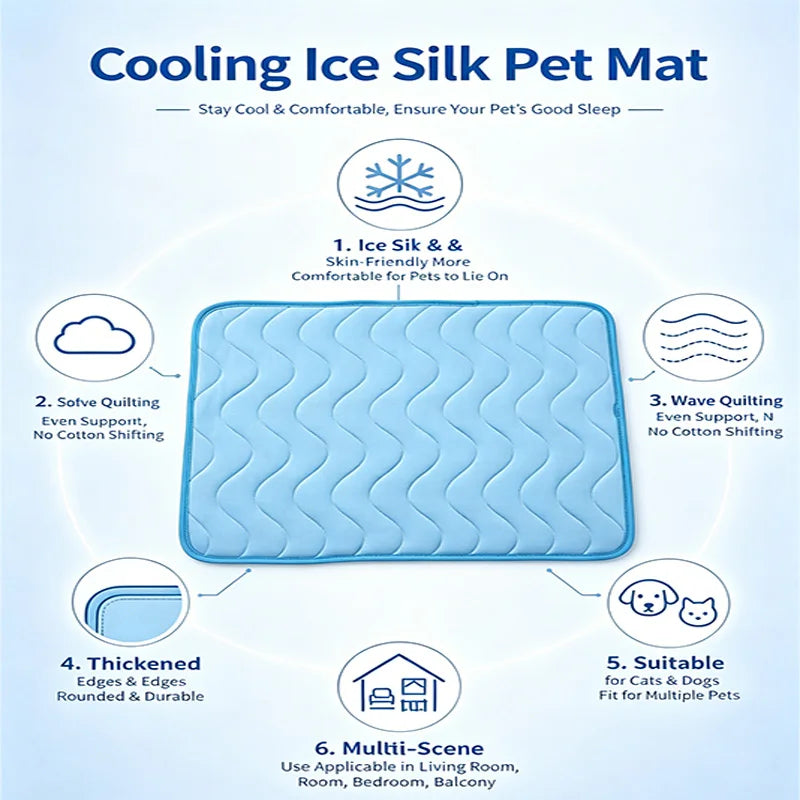 KEMORELA Cooling Pet Mat – Ice Silk Bed for Dogs & Cats Pet Cooling Mat Axl