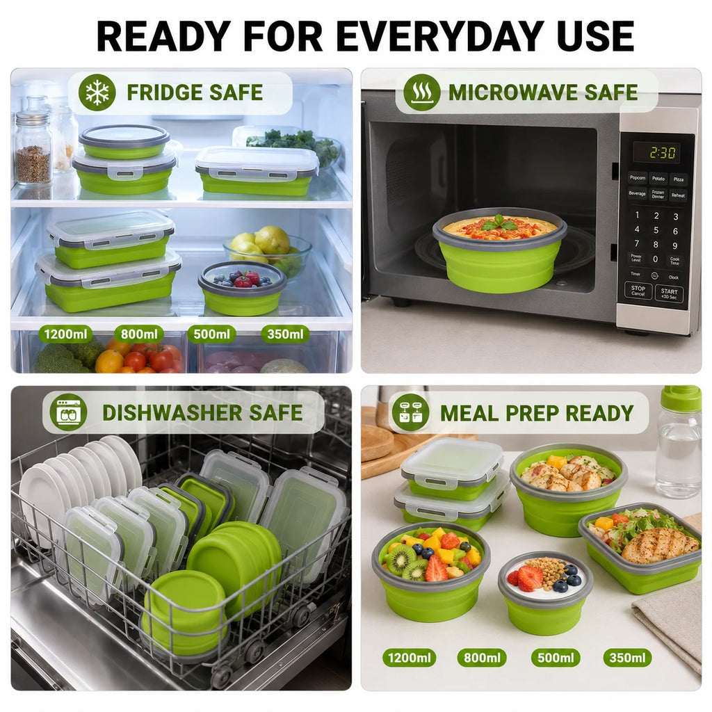 Uwhise 4-Size Collapsible Silicone Bento Lunch Box Set Silicone Food Containers Axl