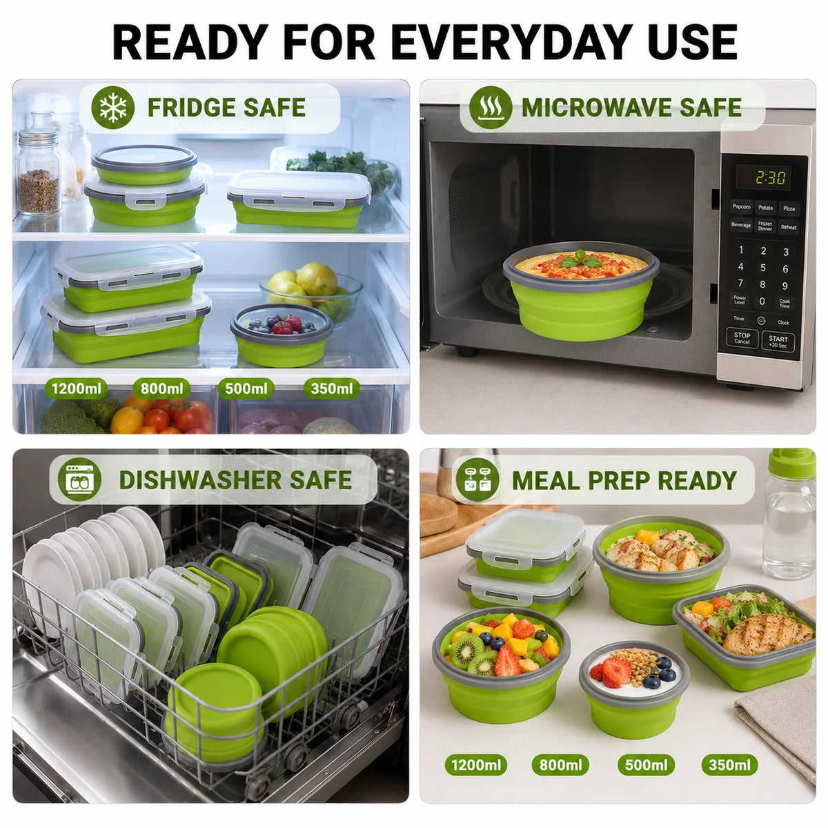 Uwhise 4-Size Collapsible Silicone Bento Lunch Box Set Silicone Food Containers Axl