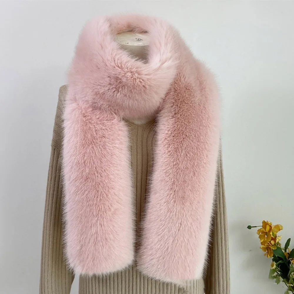 Women's Faux Fur Long Scarf Shawl Wrap 180cm – Soft & Cosy Faux Fur Scarf Axl Pink