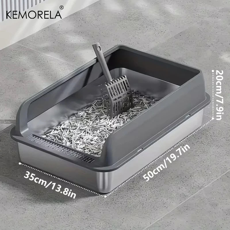 KEMORELA XL Stainless Steel Cat Litter Box with Lid & Scoop Cat Litter Box Axl Dark Gray L S