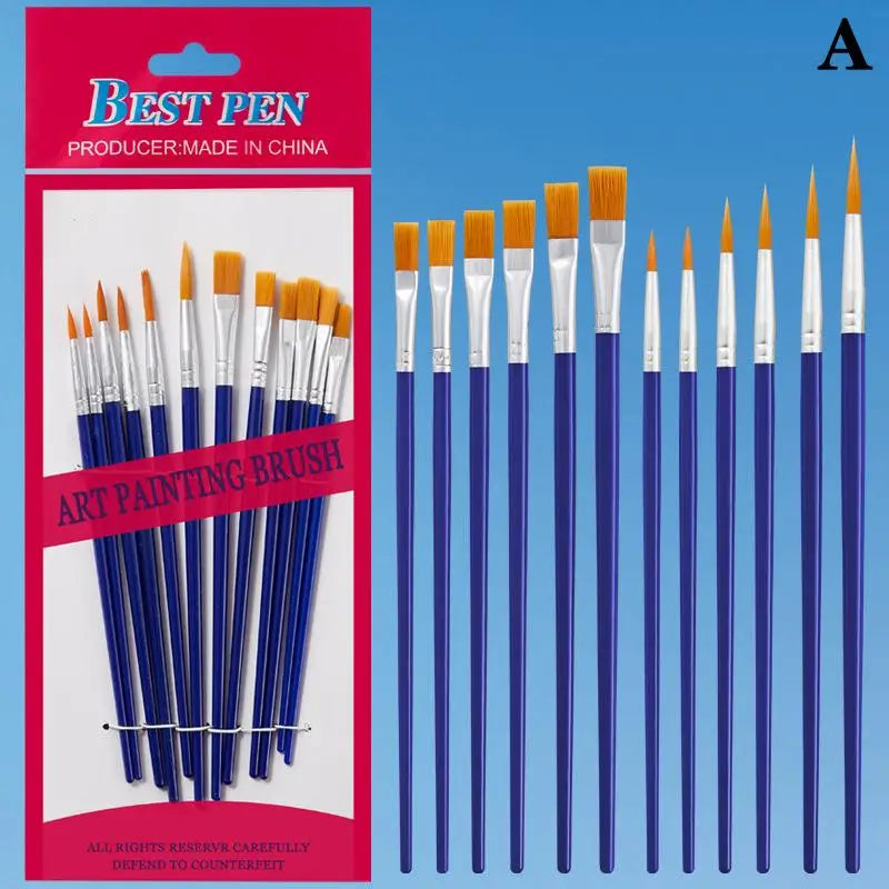 12-Piece Art Paint Brush Set – Nylon Round & Flat Brushes Art Paint Brush Set Axl A Blue