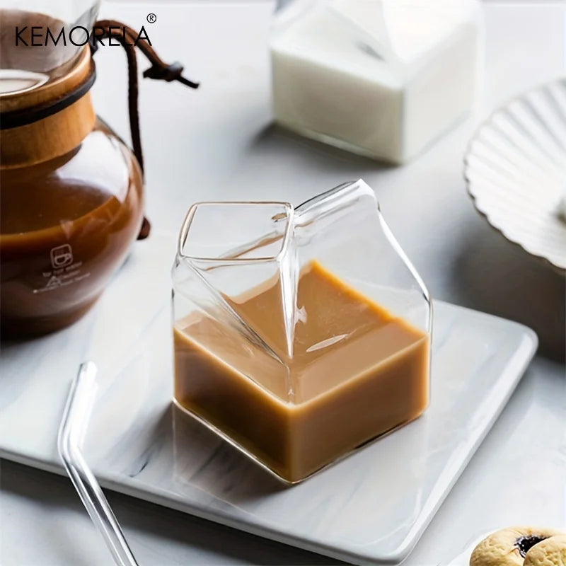 KEMORELA Milk Box Glass Cup – Novelty Transparent Drinkware Novelty Glass Cup Axl