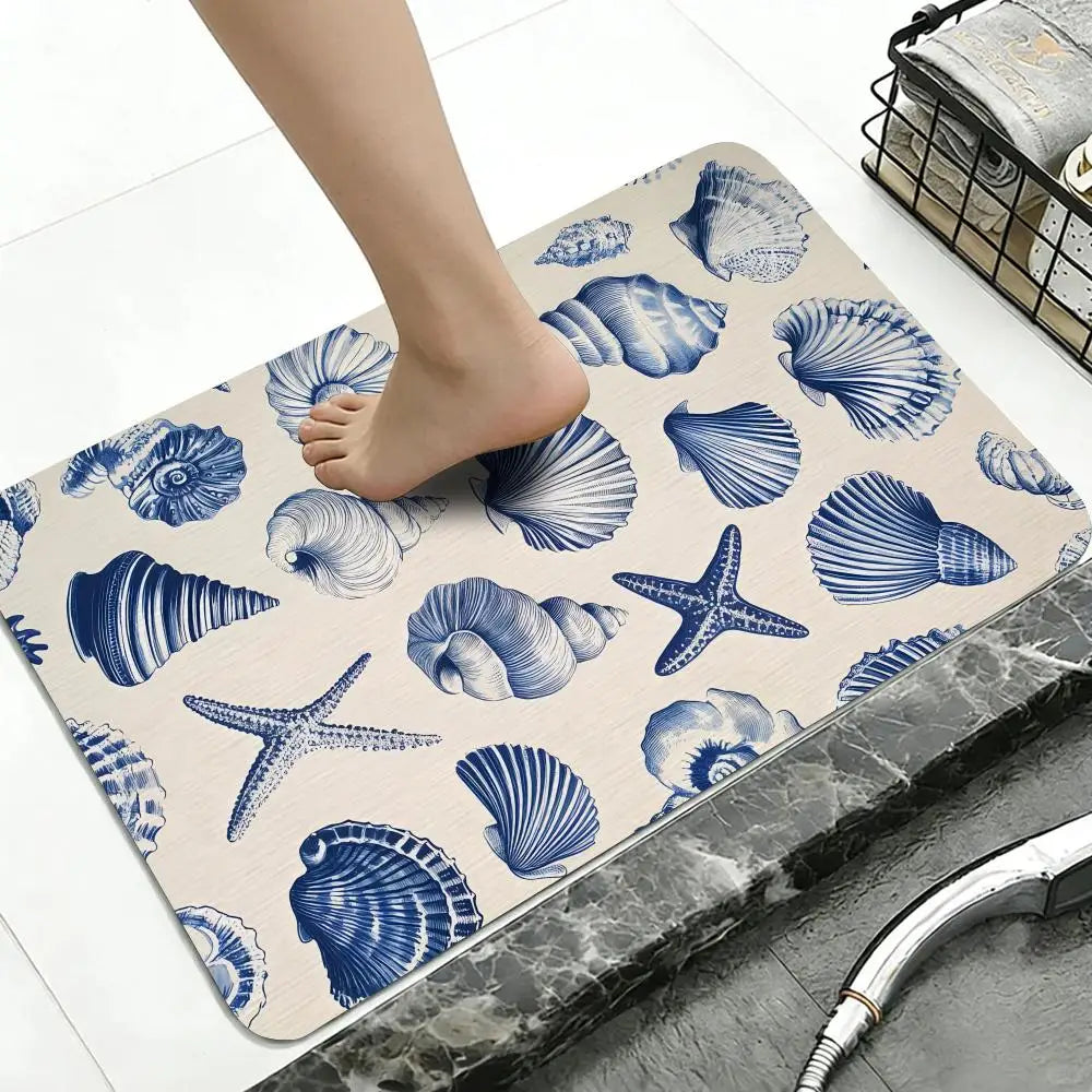 Mediterranean Shell Diatomite Bath Mat – Quick Dry Non-Slip Diatomite Bath Mat Axl