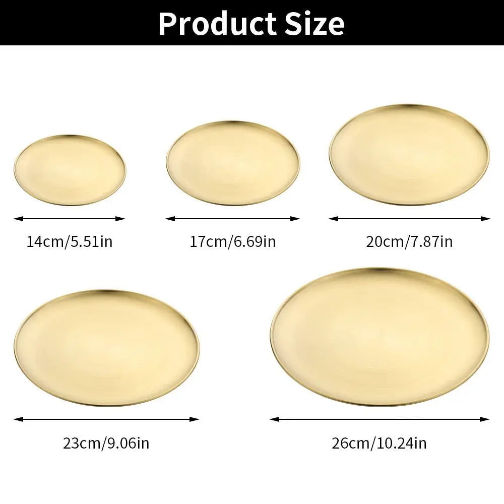 Stainless Steel Round Shallow Tray Gold Silver – 14 to 26cm Shallow Serving Tray Axl