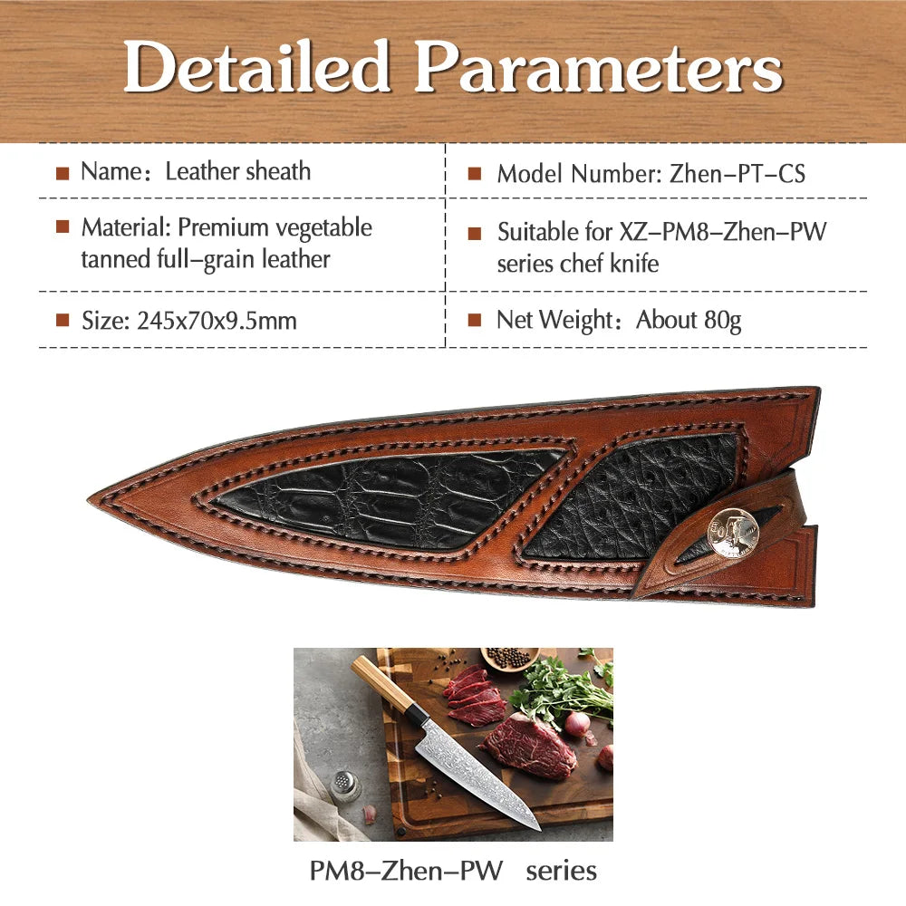 XINZUO Full-Grain Leather Knife Sheath | Chef & Utility Cover Leather Knife Sheath Axl