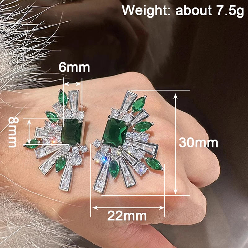 Huitan Green Cubic Zirconia Stud Earrings for Women | CZ Studs CZ Stud Earrings Axl