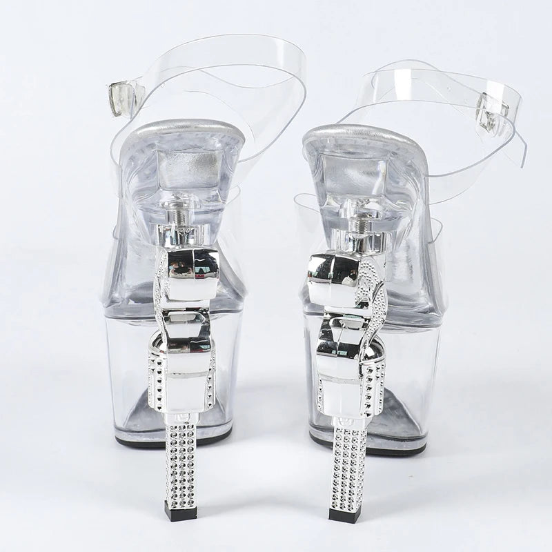 Women's Crystal Stiletto Sandals – Transparent Buckle Strap Heels Stiletto Heel Sandals Axl