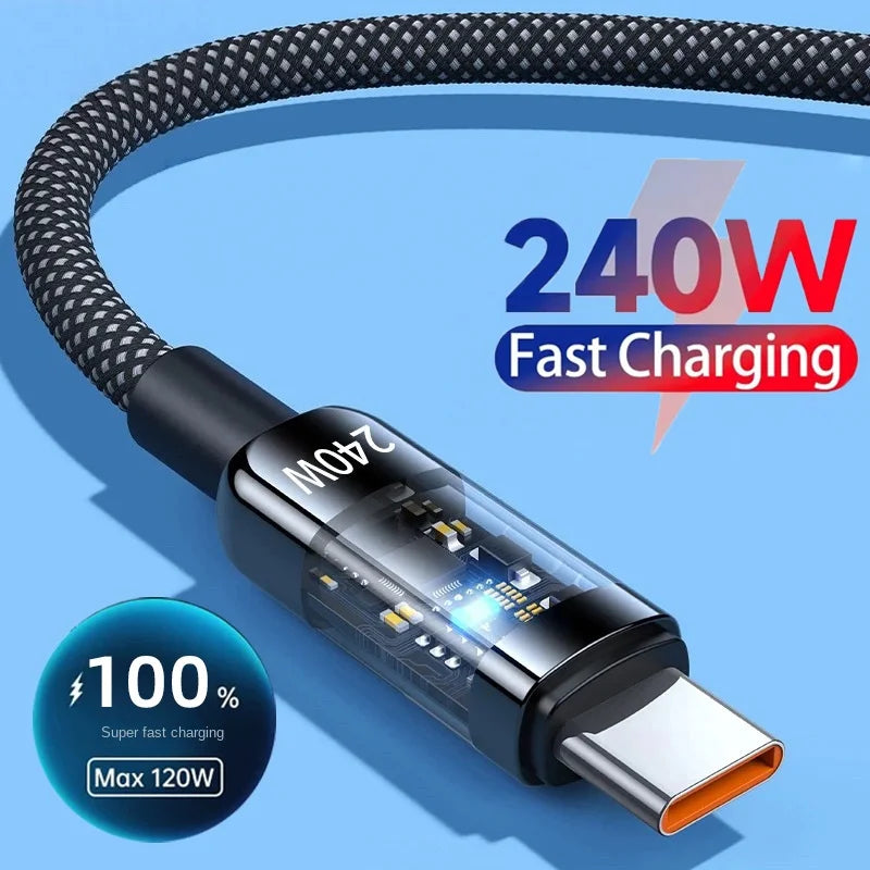 240W 2-in-1 USB-C Fast Charging Cable with Foldable Stand USB-C Charging Cable Axl