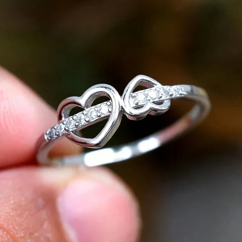 Huitan Double Heart Ring – Cubic Zirconia Women's Fashion Ring Fashion Ring Axl