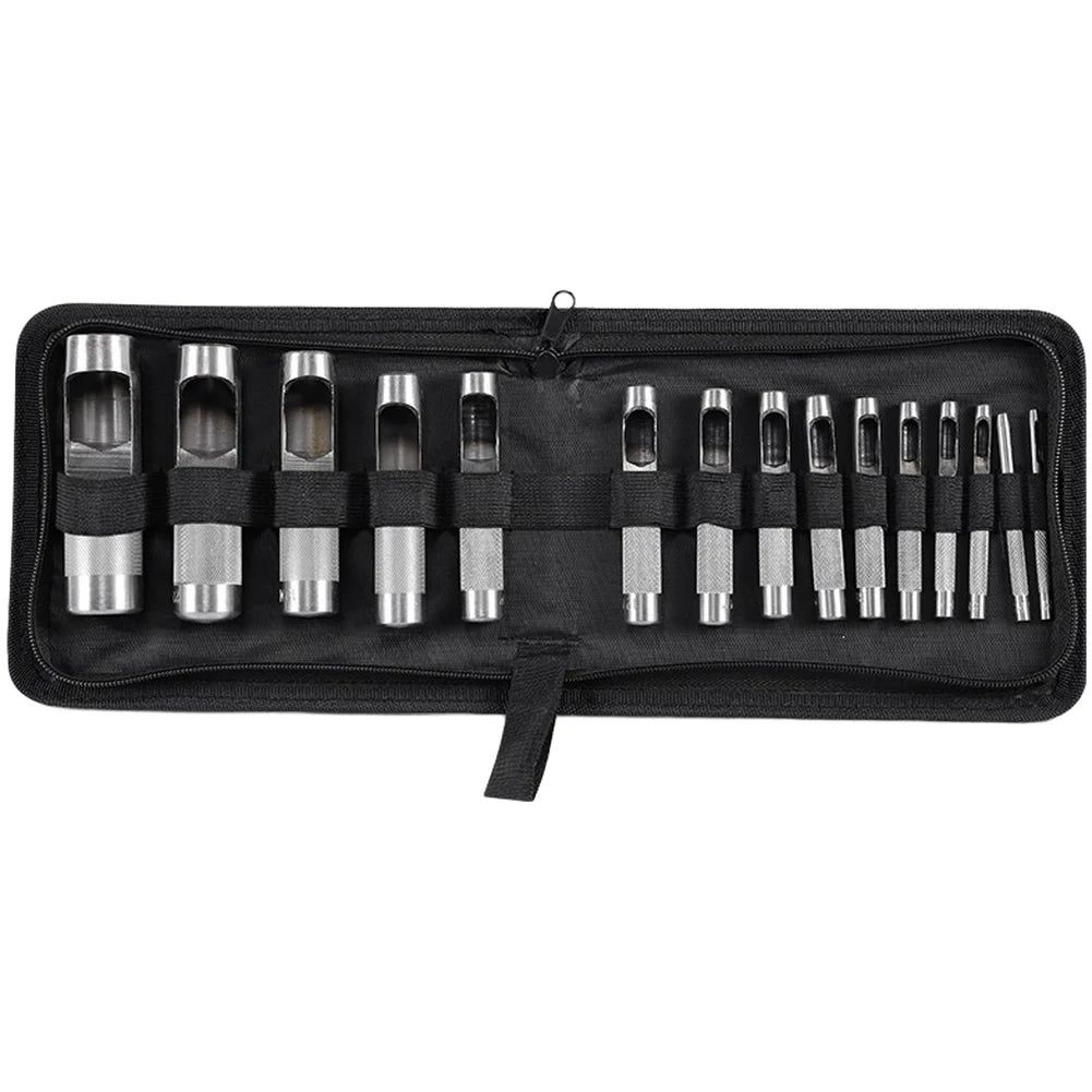 Round Hole Punch Hollow Cutter Set 12/15pc – Leather Craft Tool Leather Punch Set Axl