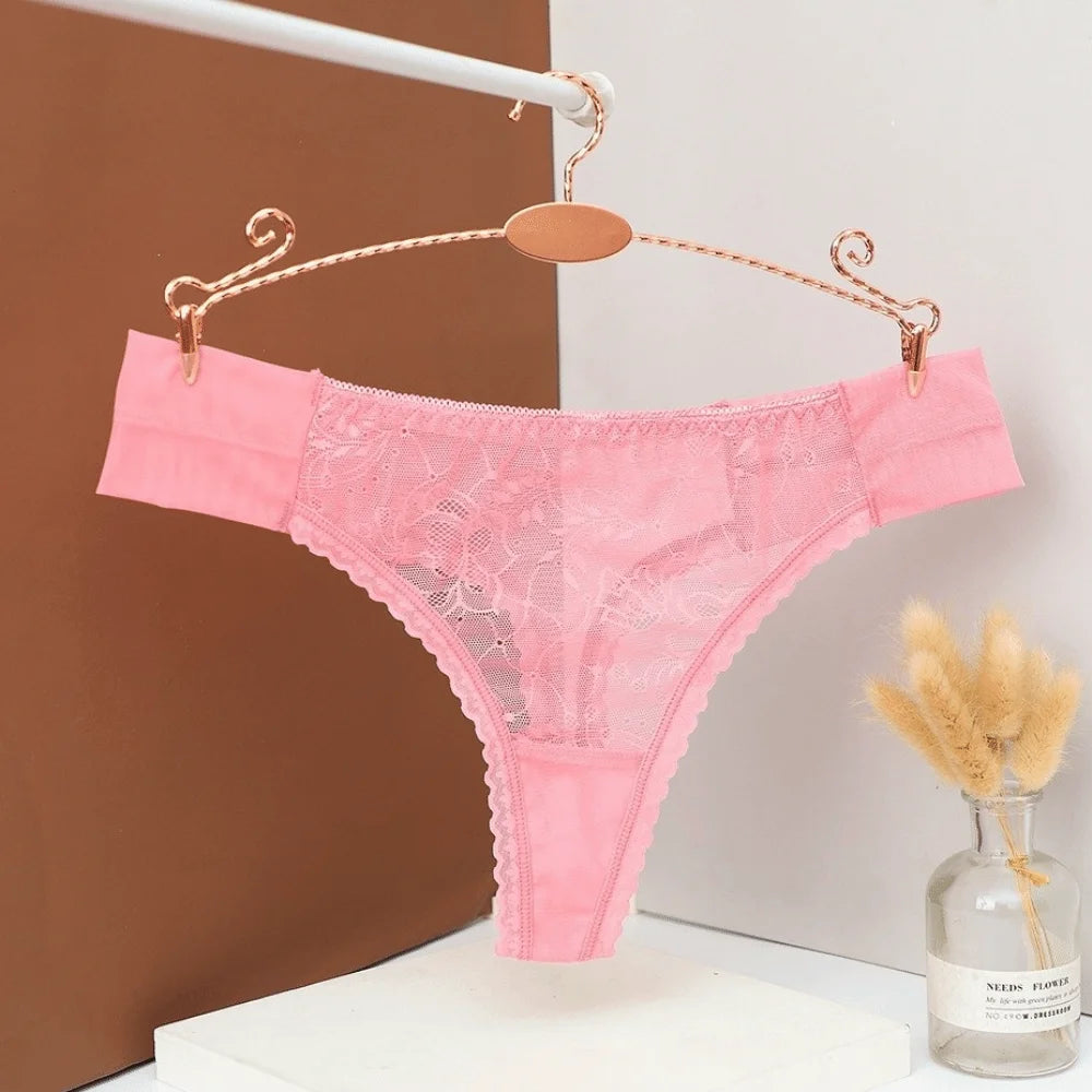 Women's Sheer Lace Thong – Low Rise Mesh G-String Panties Lace Thong Panties Axl Watermelon Red S 1pc