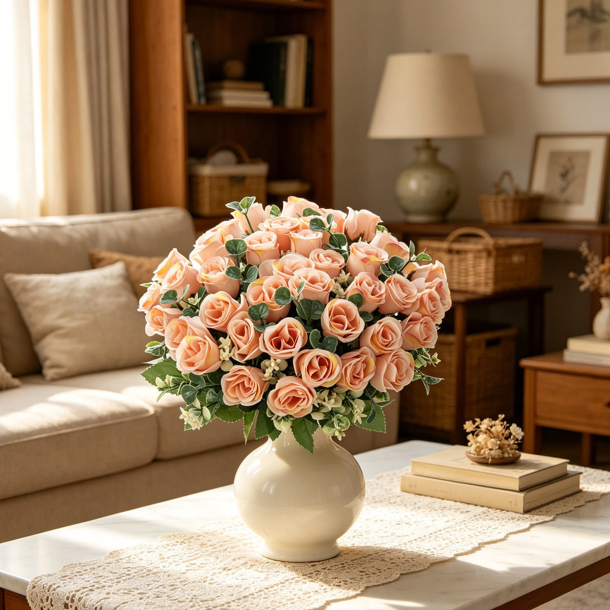 Artificial Silk Rose Bouquet | Eucalyptus Fall Home Decor Artificial Flower Bouquet Axl
