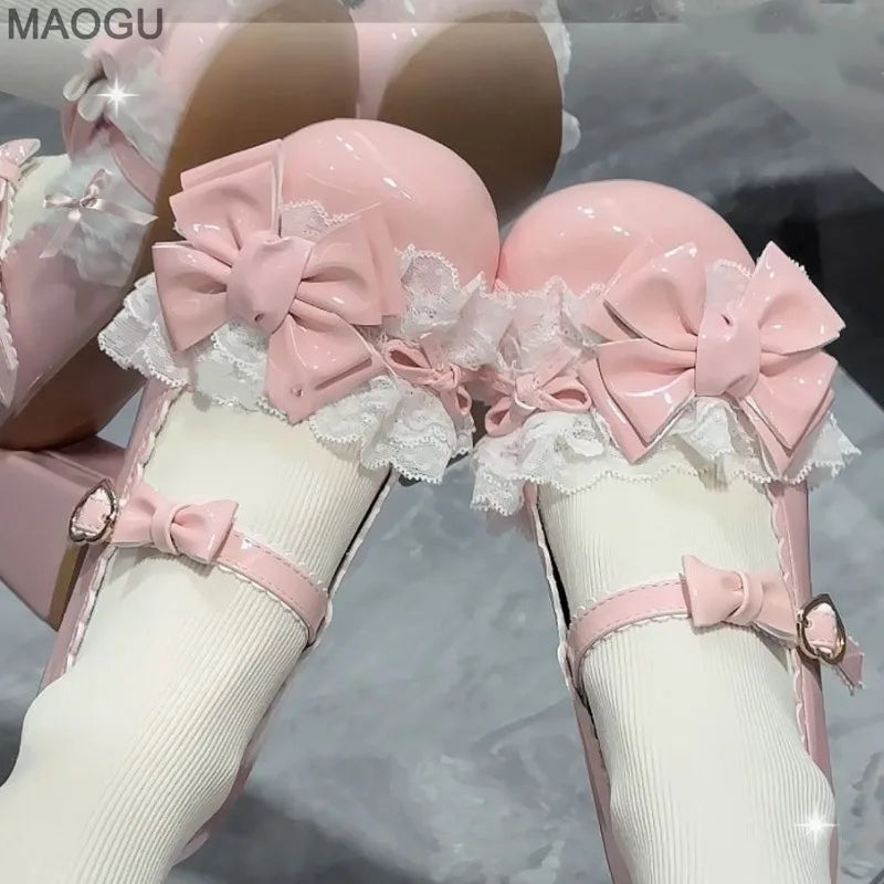 Women's Bowknot Mary Jane Shoes – Lolita Sweet Round Toe Pumps Mary Jane Pumps Axl