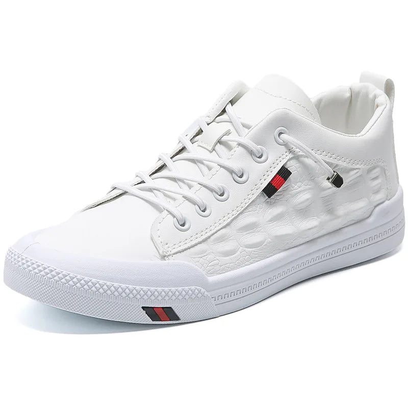 Men's White Vulcanized Casual Flat Sneakers | Lace-Up Board Shoes Men's Casual Sneakers Axl