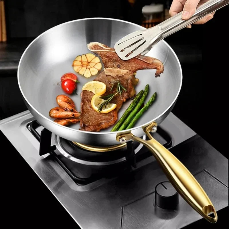 316 Stainless Steel Tri-Ply Honeycomb Wok Pan 28cm Skillet Stainless Steel Wok Axl