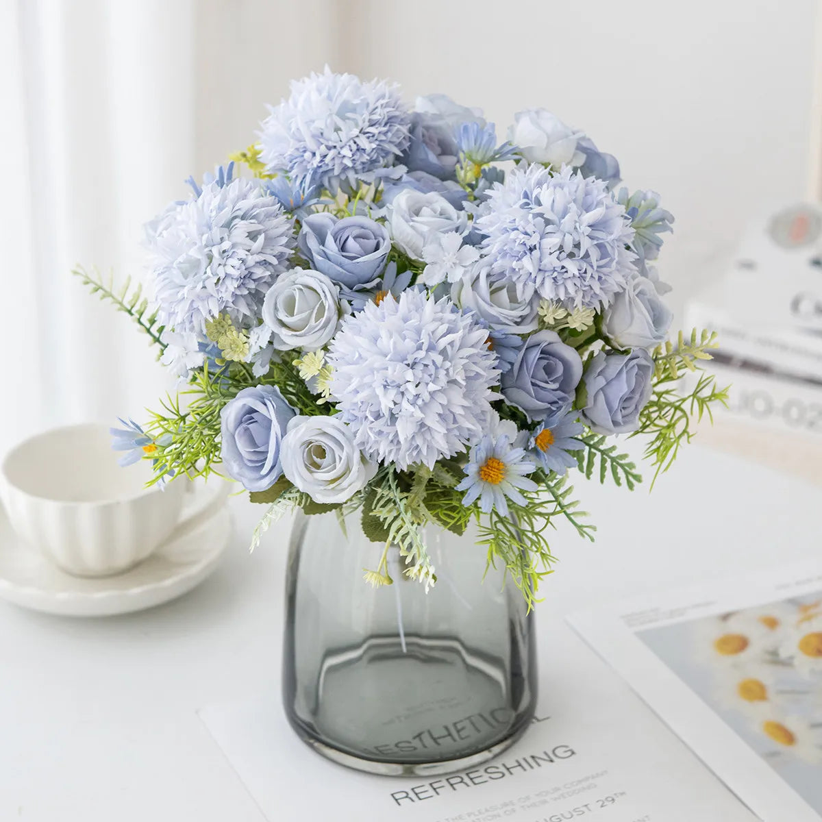 Silk Rose & Chrysanthemum Artificial Flower Bouquet | 2–4 Pcs Artificial Flower Bouquet Axl
