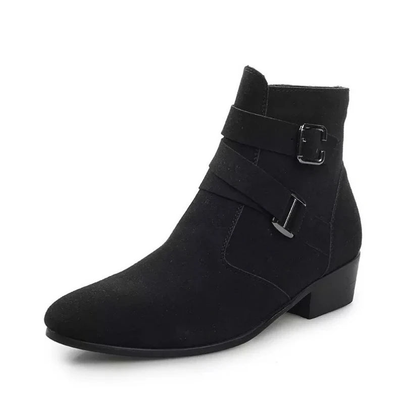 Men's British Ankle Boots – Buckle Strap Pointed Toe Booties Men's Ankle Boots Axl Black frosted 44