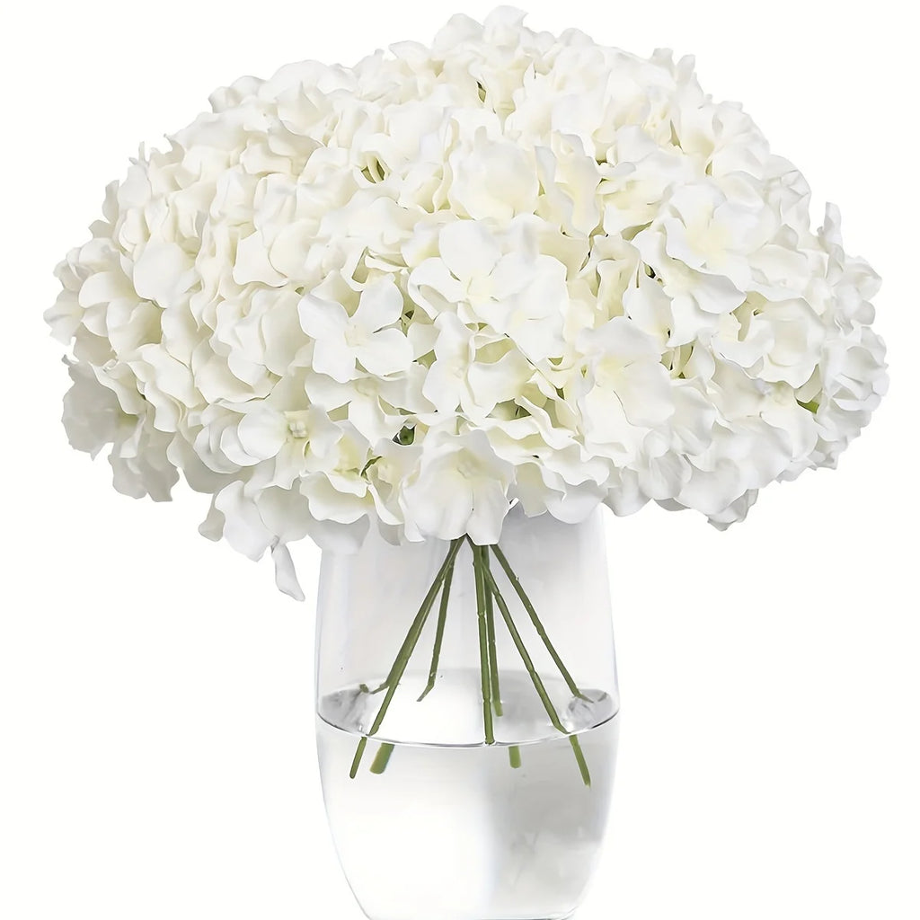 10 White Silk Artificial Hydrangea Flowers with Stems – Bouquet Artificial Silk Flowers Axl White