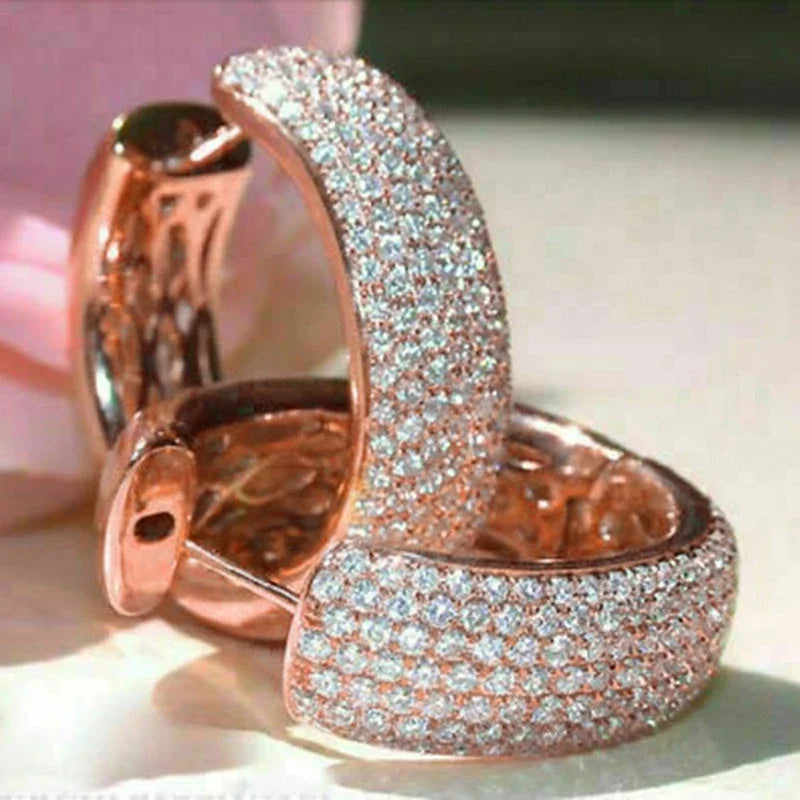 Huitan Rose Gold Hoop Earrings – Micro Pavé Cubic Zirconia Hoop Earrings Axl