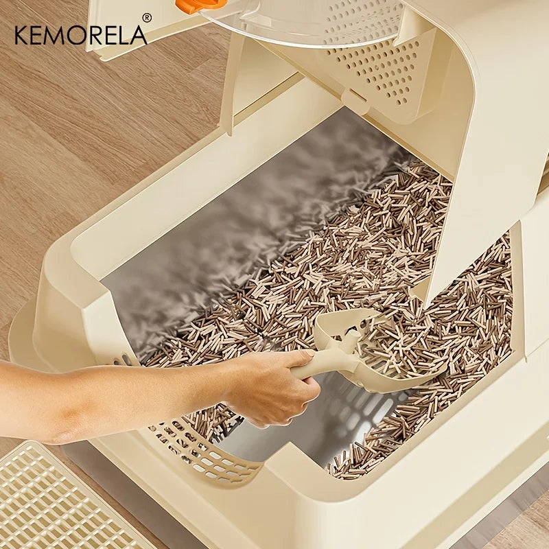 KEMORELA XL Stainless Steel Cat Litter Box – High-Sided + Scoop Cat Litter Box Axl