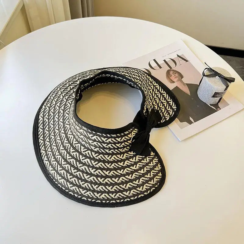 Women's Collapsible Straw Sun Visor Cap – Wide Brim UV Hat Straw Sun Visor Hat Axl Black